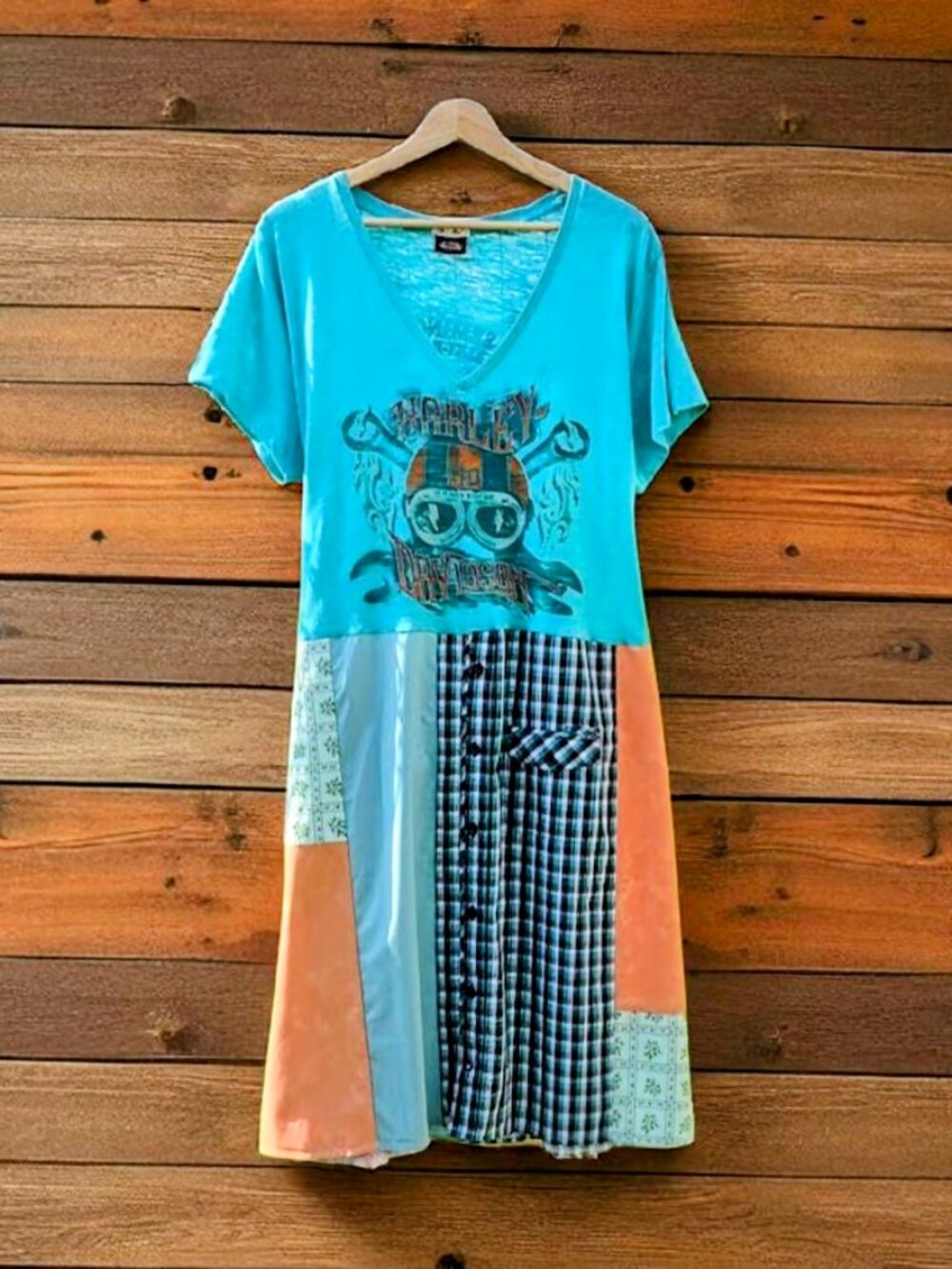 Upcycled Harley Davidson Patchwork Tee Dress 2X